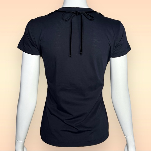 AUTHENTIC Louis Vuitton Embellished Neckline Women’s Navy T Shirt - Extra Small - Picture 3 of 6